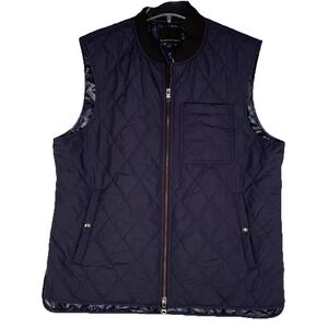 Men's Large Banana Republic Quilted Navy Zip Up Vest With Zippered Pockets.